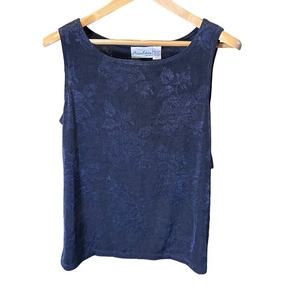 Private Edition by Chicos Womens Tank Top Size 2 Floral Pattern Blue Made in USA - Picture 1 of 9